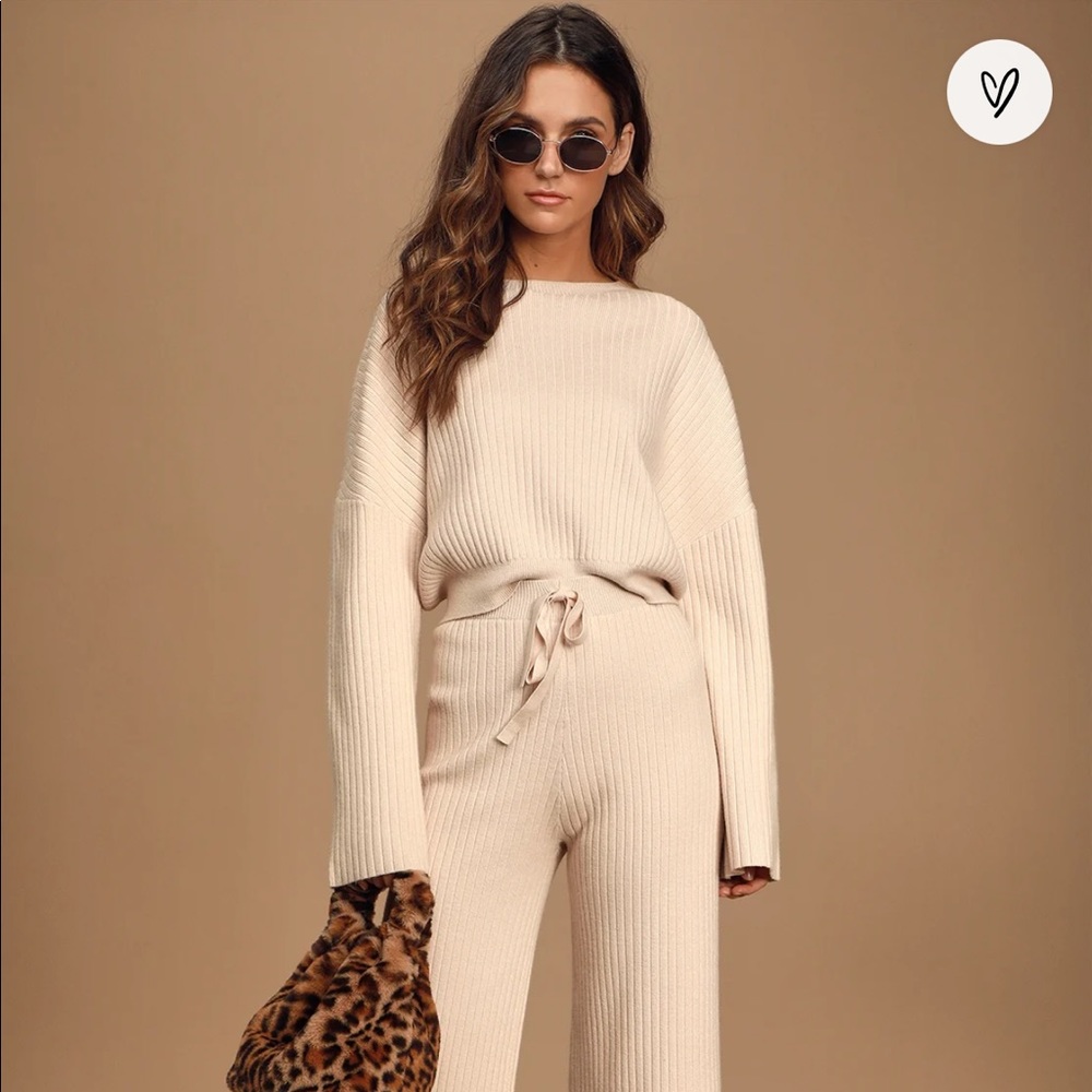 Lulus cream ribbed knit cropped sweater